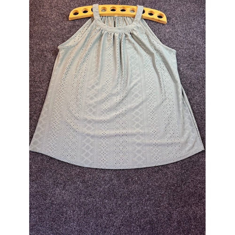 Sage Green Eyelet Knit Halter Neck Sleeveless Top‎ XL Geometric Pattern